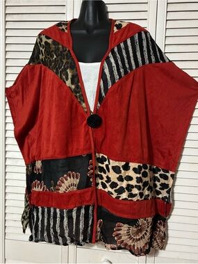 John Mark Med rust Patchwork Kimono-Style Jacket with Animal & Floral Panels